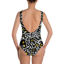 Load image into Gallery viewer, Into the Void all over print cute black cat One-Piece Swimsuit
