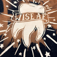 Load image into Gallery viewer, Wise AF tooth illustration bleach tie dye hand printed tee
