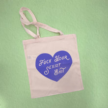 Load image into Gallery viewer, Fuck your sexist shit Pastel tote bags
