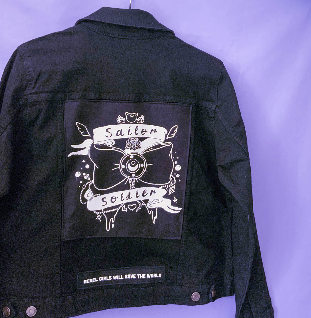 Custom Sewn Denim Jacket with Patches and Enamel Pins