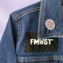 Load image into Gallery viewer, Custom Sewn Denim Jacket with Patches and Enamel Pins
