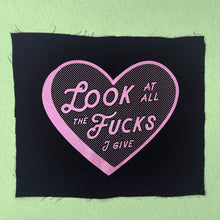 Load image into Gallery viewer, Glittery Pink Look at All the fucks I Give back patch
