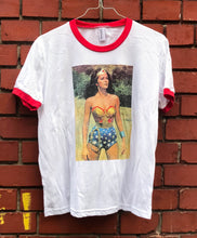 Load image into Gallery viewer, Wonder Woman 4 Colour Cmyk photorealistic hand print ringer vintage tshirt summer girl power - ScreenGirl Merch
