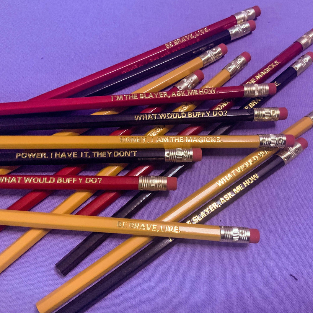 Buffy Pencils back to school | BtVS quotes | gold engraved pencil | quote pencil | tv series pop culture - ScreenGirl Merch