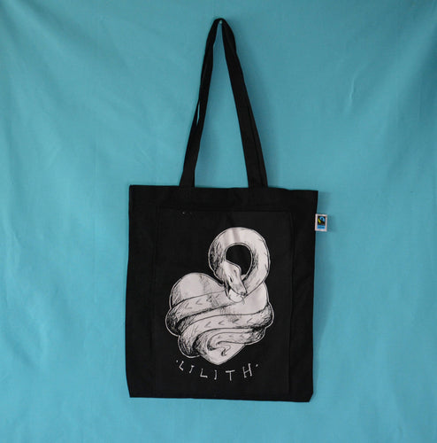 Witchy Lilith Snake Heart Goddess | tote bag | screen printed etching hand made - ScreenGirl Merch