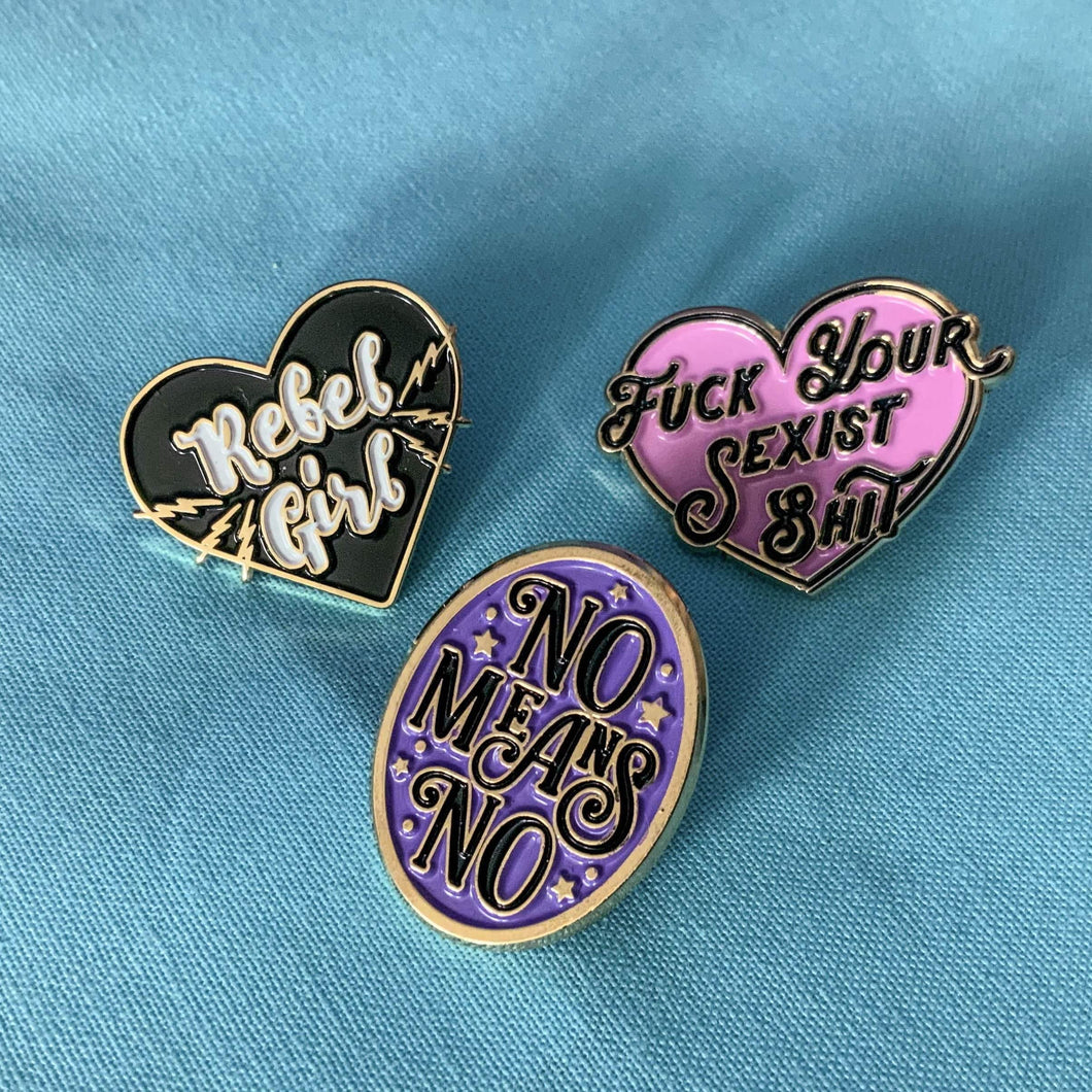Feminist and magical Enamel Pins set special offer | buy 2 get one at 75% off - ScreenGirl Merch