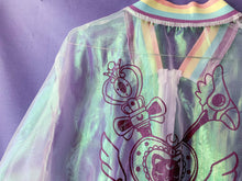 Load image into Gallery viewer, Magical girl boy iridescent organza hand printed bomber jacket - ScreenGirl Merch
