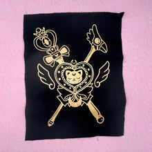 Load image into Gallery viewer, Glittery Gold Sailor Moon X Cardcaptor Sakura hand printed back patch
