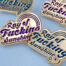 Load image into Gallery viewer, Ray of Fucking Sunshine Glitter enamel gold pin

